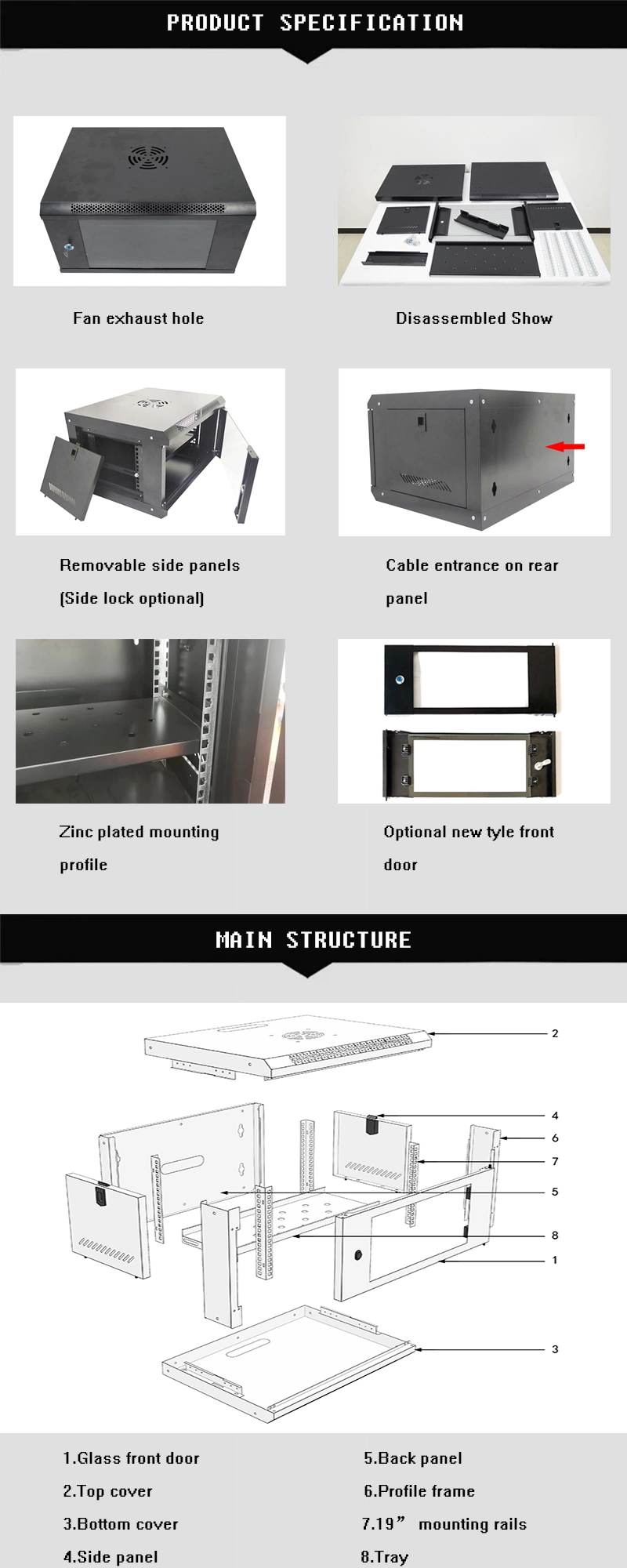 19inch Indoor Network Cabinet 6u Wall Mounted 1.0mm OEM RoHS