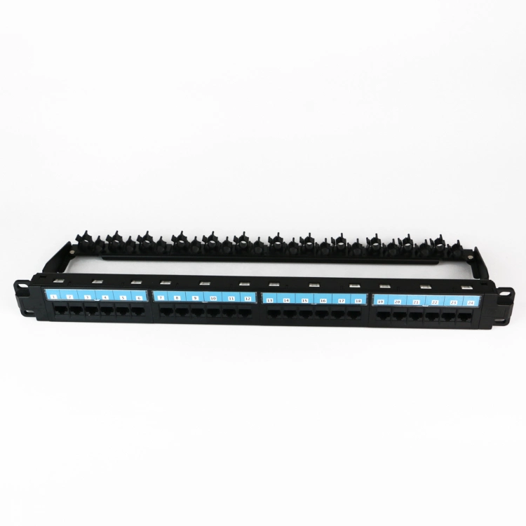 Ethernet Cat 6A 1u 19 Inch 24 Port UTP Modular Patch Panel with Back Bar