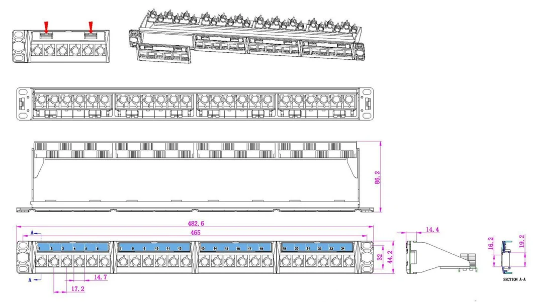 Colorful Indication Modular Jack Use Unshielded Patch Panel